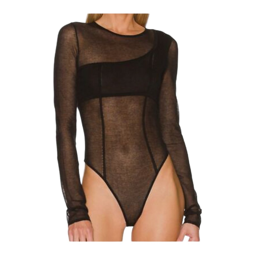 Gauge81 Feriz Womens Black Sheer Round Neck Long Sleeve Bodysuit Small ($355)